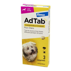 Elanco AdTab 112mg antiparasitaires pour chien de 2,5 - 5,5kg 3 comprimés