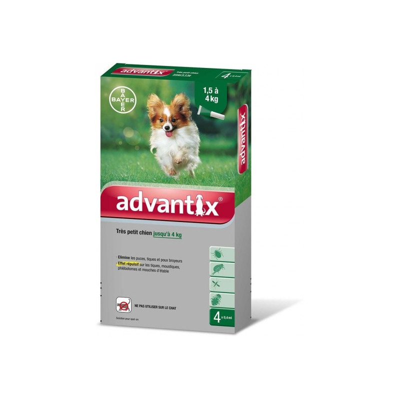 Bayer Advantix Très Petit Chien Jusqu'à 4kg 4 Pipettes